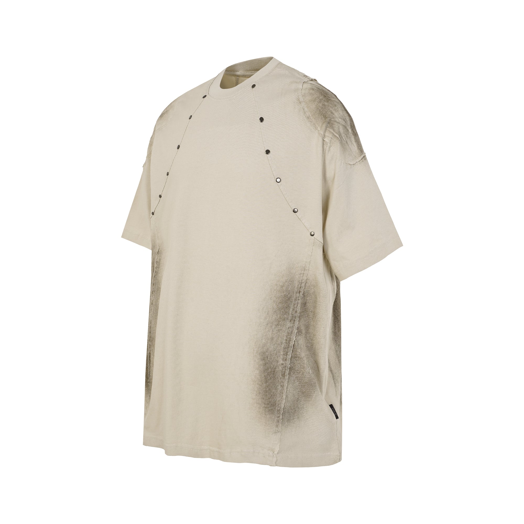DONOTLOGO Industrial Edge Collection | Unisex Relaxed Fit Deconstructed Tee | Bold Diagonal Rivet Seaming & Faded Wash Finish with Heavyweight Cotton Fabric