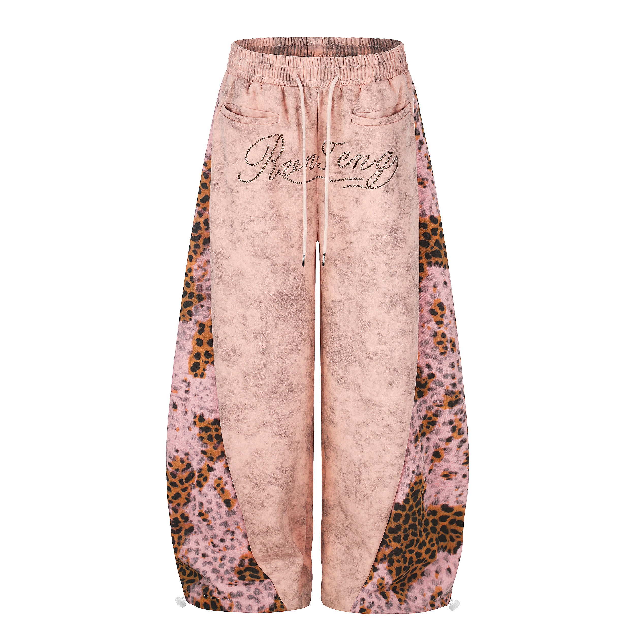 DONOTLOGO Urban Streetwear Collection | Unisex Relaxed Fit Sweatpants | Bold Leopard Motif & Rhinestone Script with Soft Cotton Blend Fabric