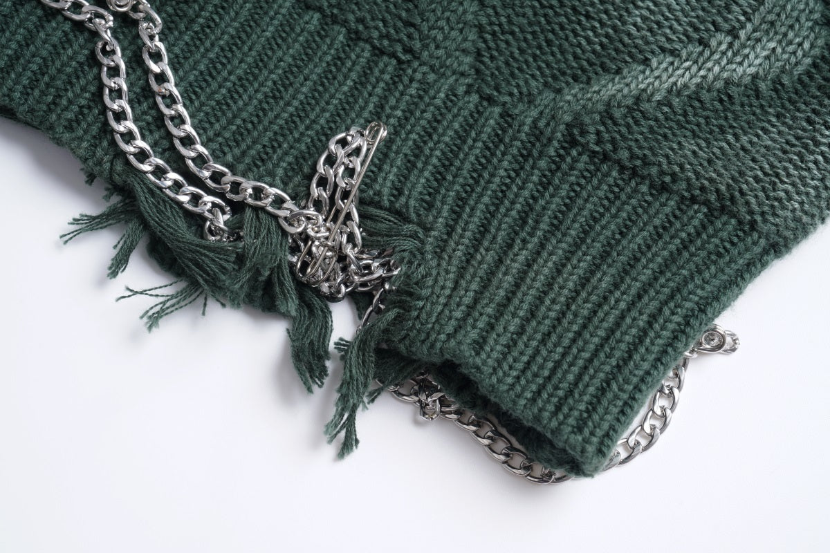 Unisex Crewneck Sweater with Irregular Paint and Chain Detail