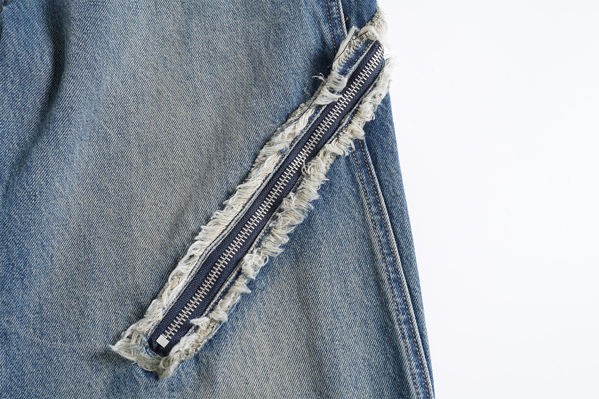 Vintage Washed Zippered Jeans