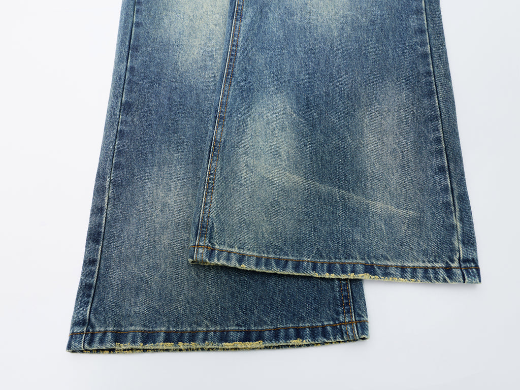 DONOTLOGO Oversized Vintage Wash Denim Jeans - Unisex Baggy Trousers with Distressed Whisker Effect - Edgy Streetwear Bottom with Wide Leg Silhouette & Raw Hem