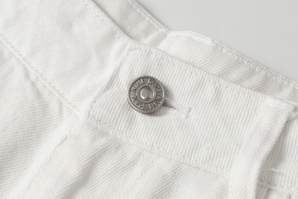 DONOTLOGO Urban Minimalist Collection | Unisex Relaxed Fit Denim Shorts | Clean White Silhouette & Leather Patch Detail with Breathable Cotton Fabric