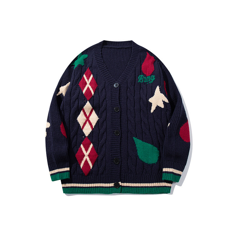 Unisex Versatile Diamond Jacquard Sweater