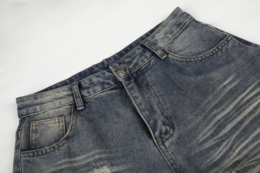 DONOTLOGO Urban Edge Collection | Unisex Relaxed Fit Denim Jeans | Bold Cat Whisker Seaming & Faded Wash Finish with Classic Cotton Denim Fabric