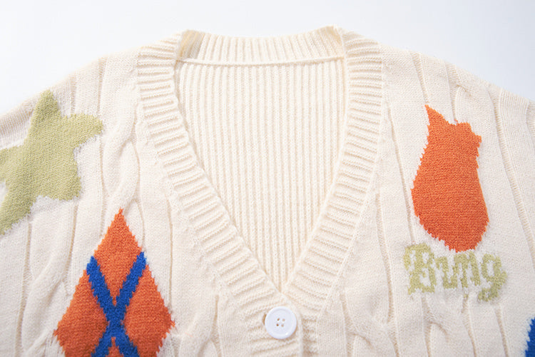 Unisex Versatile Diamond Jacquard Sweater