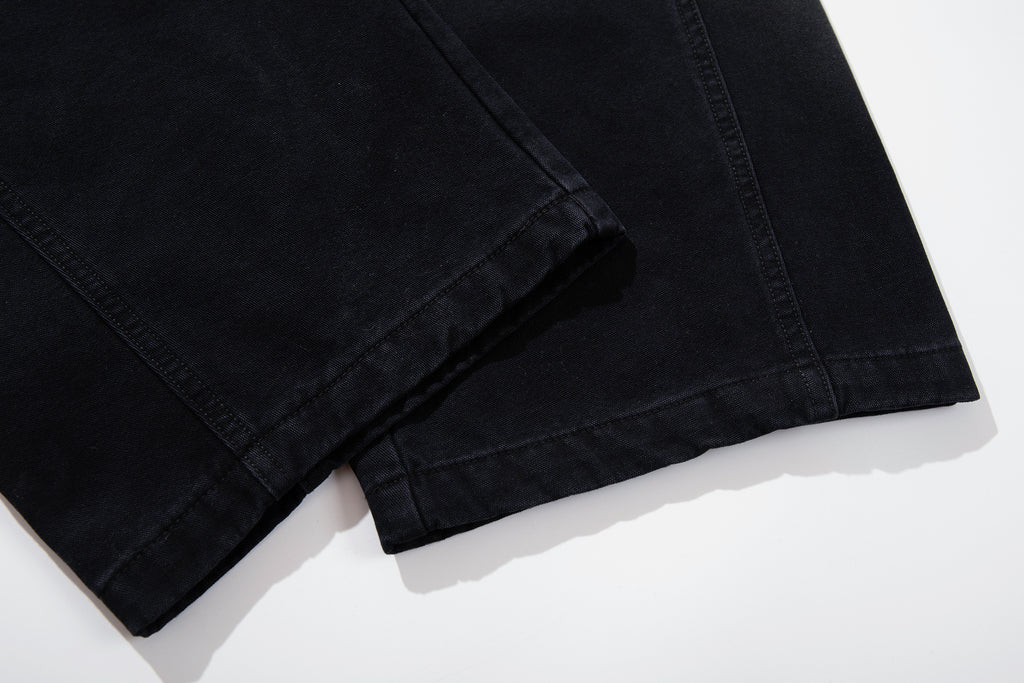 Unisex Distressed Washed Black Drawstring Denim Jeans