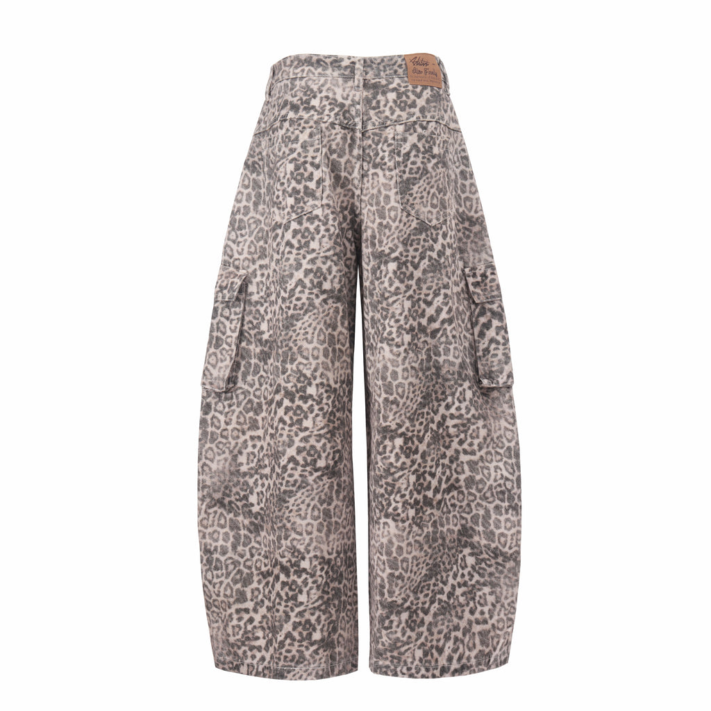 DONOTLOGO Y2K Grunge Aesthetic | Unisex Oversized Cargo Trousers | Distressed Leopard Print with Functional Streetwear Pockets