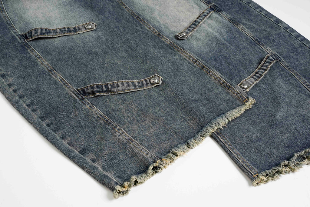 DONOTLOGO "Arc Seam" Distressed Denim - American High Street Baggy Jeans with Contrast Wash & Bandana Belt - Oversized Wide Leg Trousers