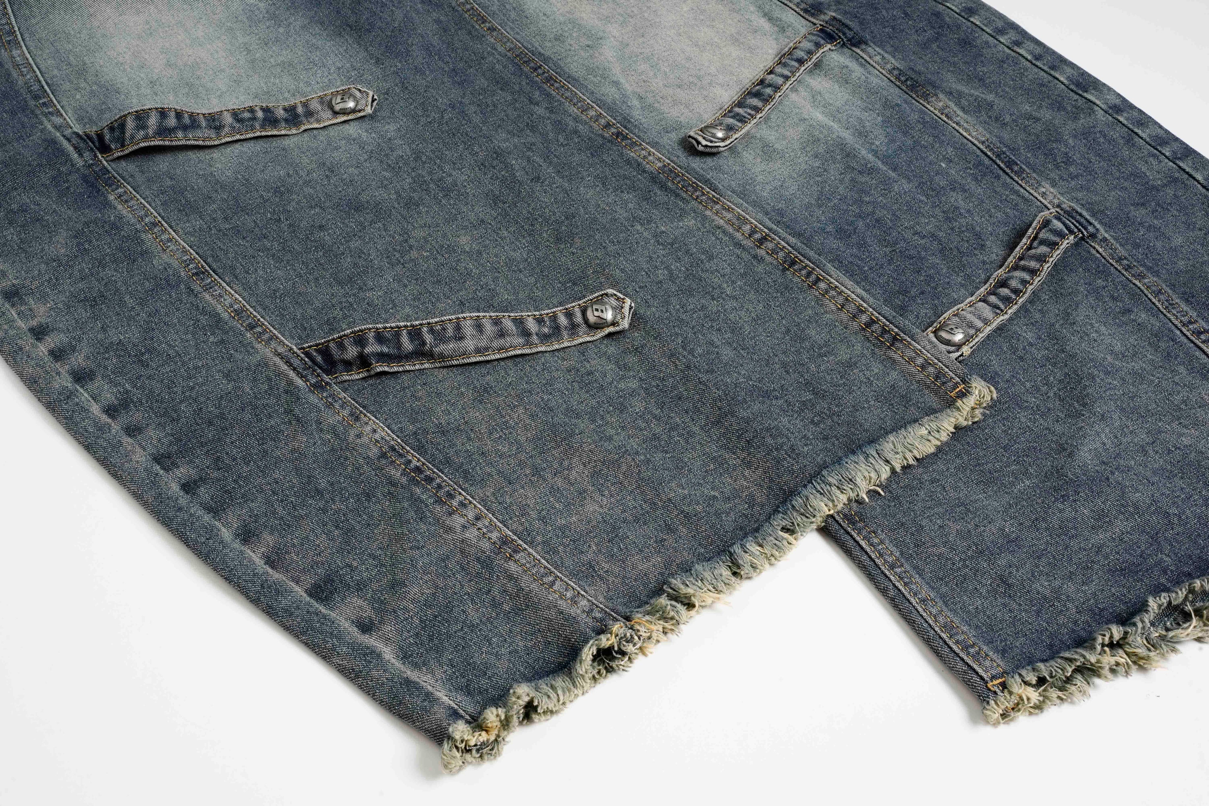 DONOTLOGO "Arc Seam" Distressed Denim - American High Street Baggy Jeans with Contrast Wash & Bandana Belt - Oversized Wide Leg Trousers