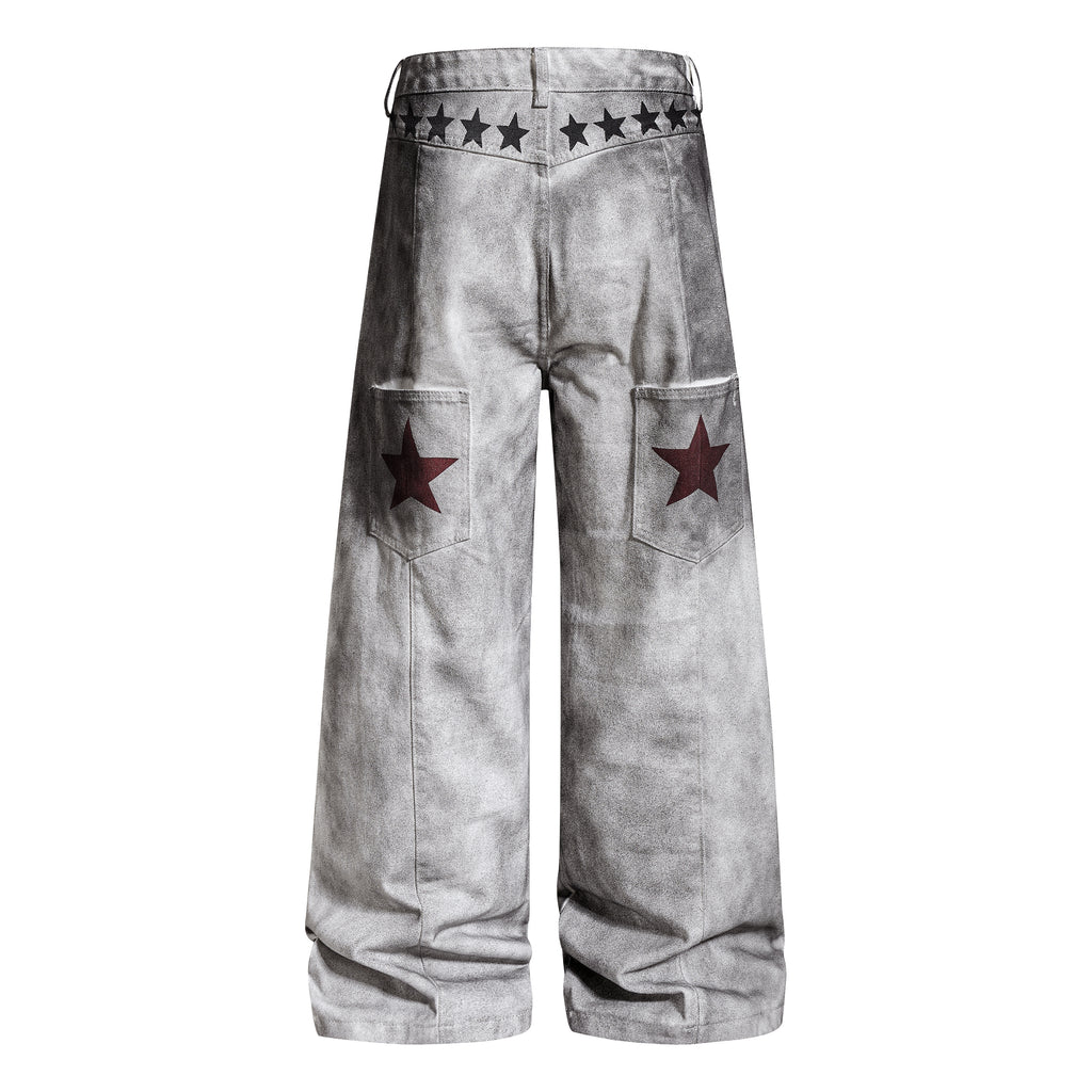 Unisex Vintage Washed Graffiti Paint Denim Jeans