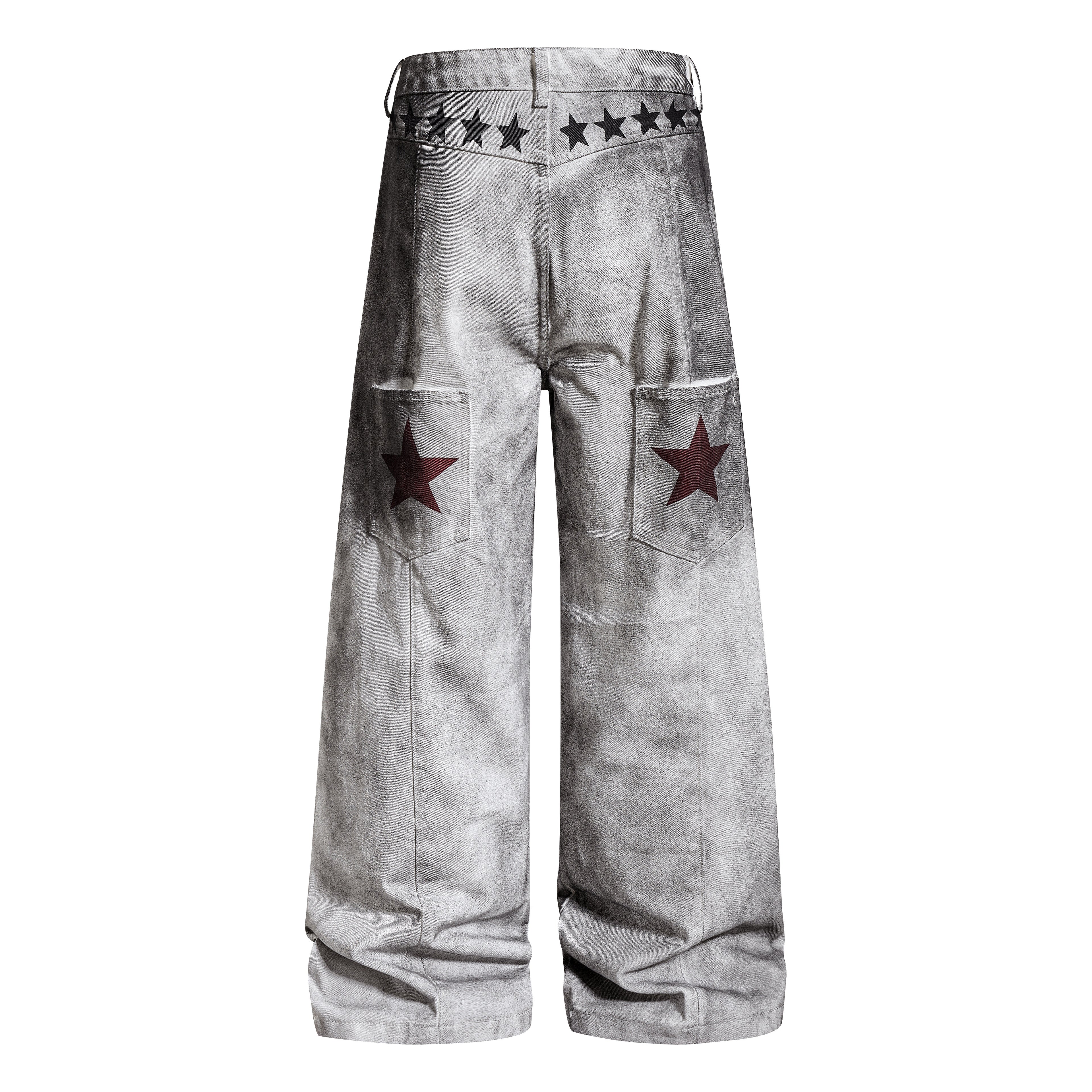 Unisex Vintage Washed Graffiti Paint Denim Jeans