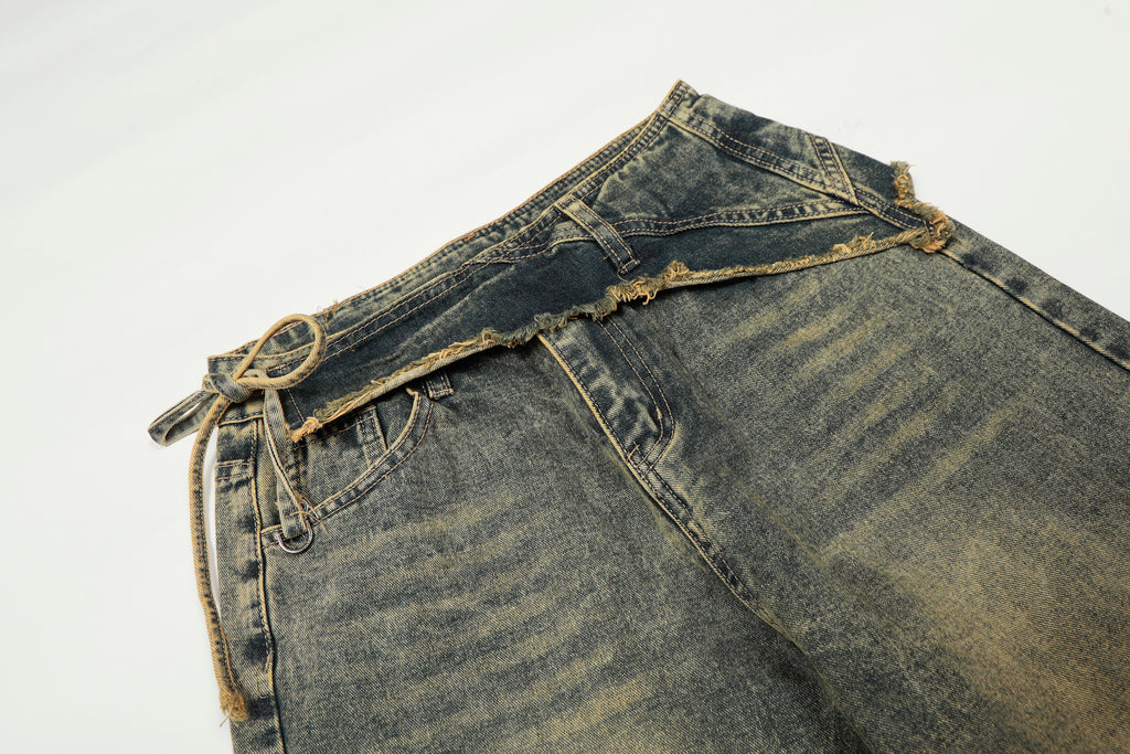 DONOTLOGO Unisex Vintage Washed Wide-Leg Jeans | Mud-Dyed Look, Distressed Detail | High-Waist Loose Fit Streetwear