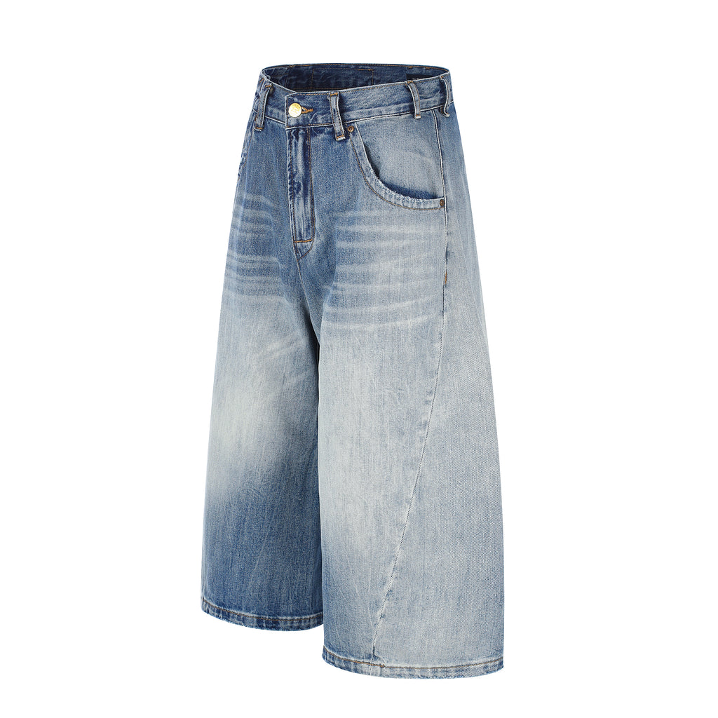 DONOTLOGO Urban Heritage Collection | Unisex Oversized Cropped Denim | Retro Aesthetic High-Rise Wide-Leg Bottoms with Authentic Fade Detail