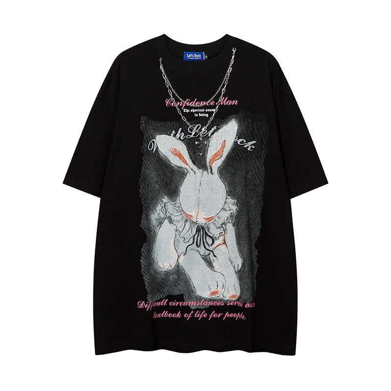 DONOTLOGO Dark Aesthetic Rabbit Print Tee | Unisex Y2K Oversized Streetwear Top | Retro High Street Summer Shirt