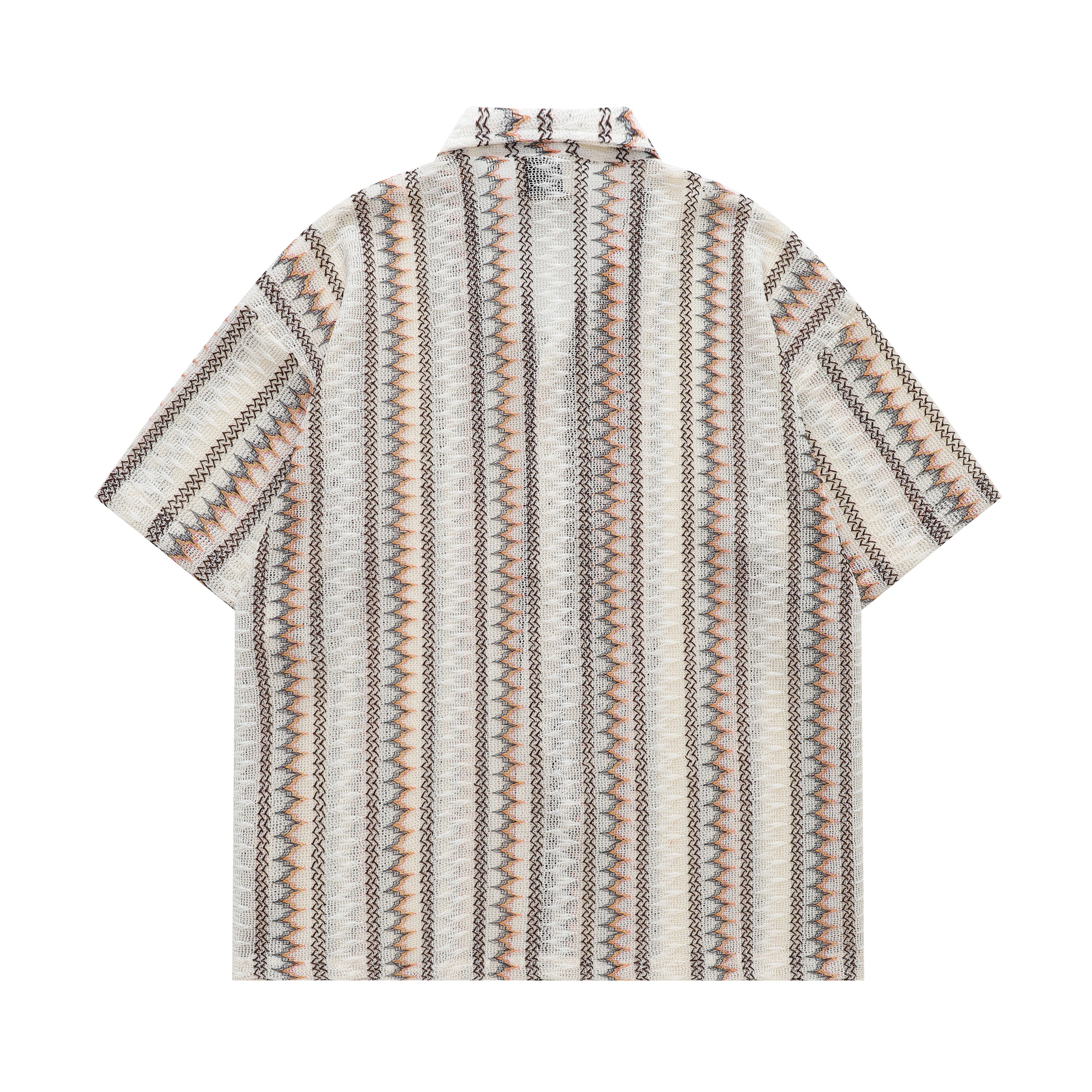 DONOTLOGO Retro Striped Mesh Shirt | Unisex Y2K Cuban Collar Top with Zigzag Print | High Street Relaxed Fit Summer Blouse