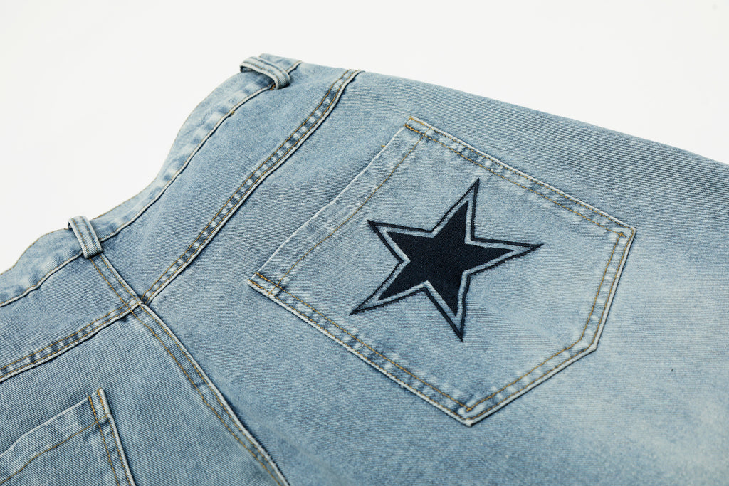 DONOTLOGO Urban Streetwear Collection | Unisex Relaxed Silhouette Jeans | Bold Number & Star Motif & Soft Denim Fabric