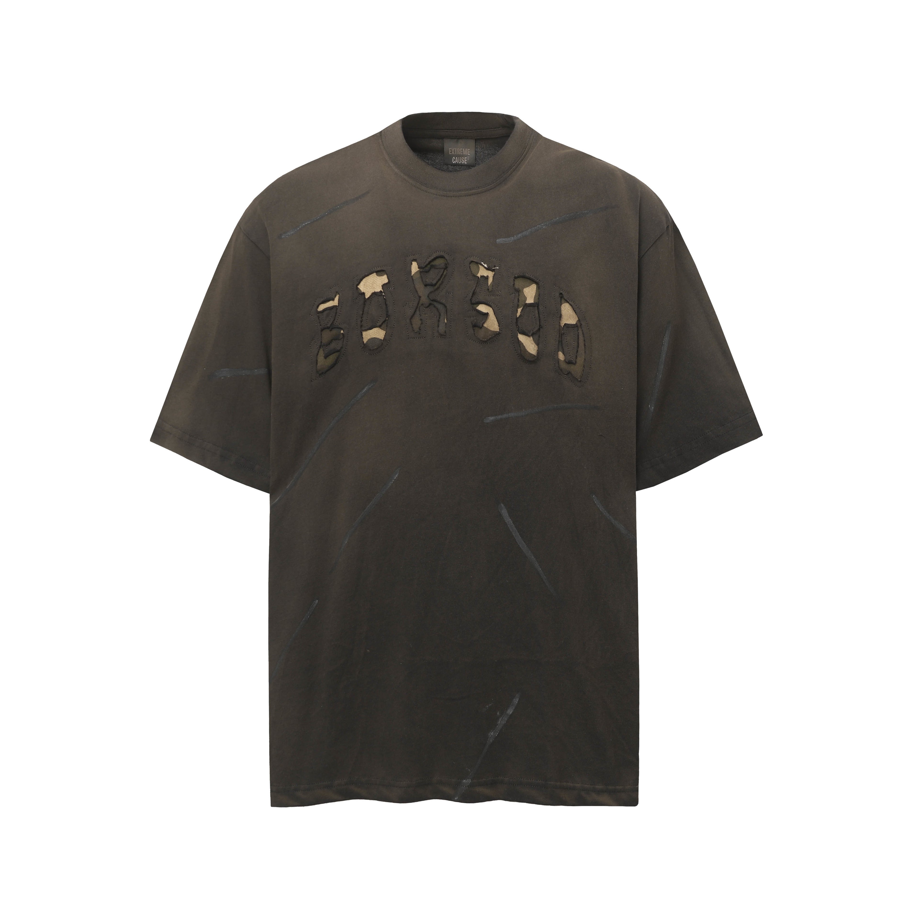 DONOTLOGO Urban Grunge Collection | Unisex Relaxed Fit Tee | Bold Camo Letter Appliqué & Scratch Motif with Soft Cotton Fabric