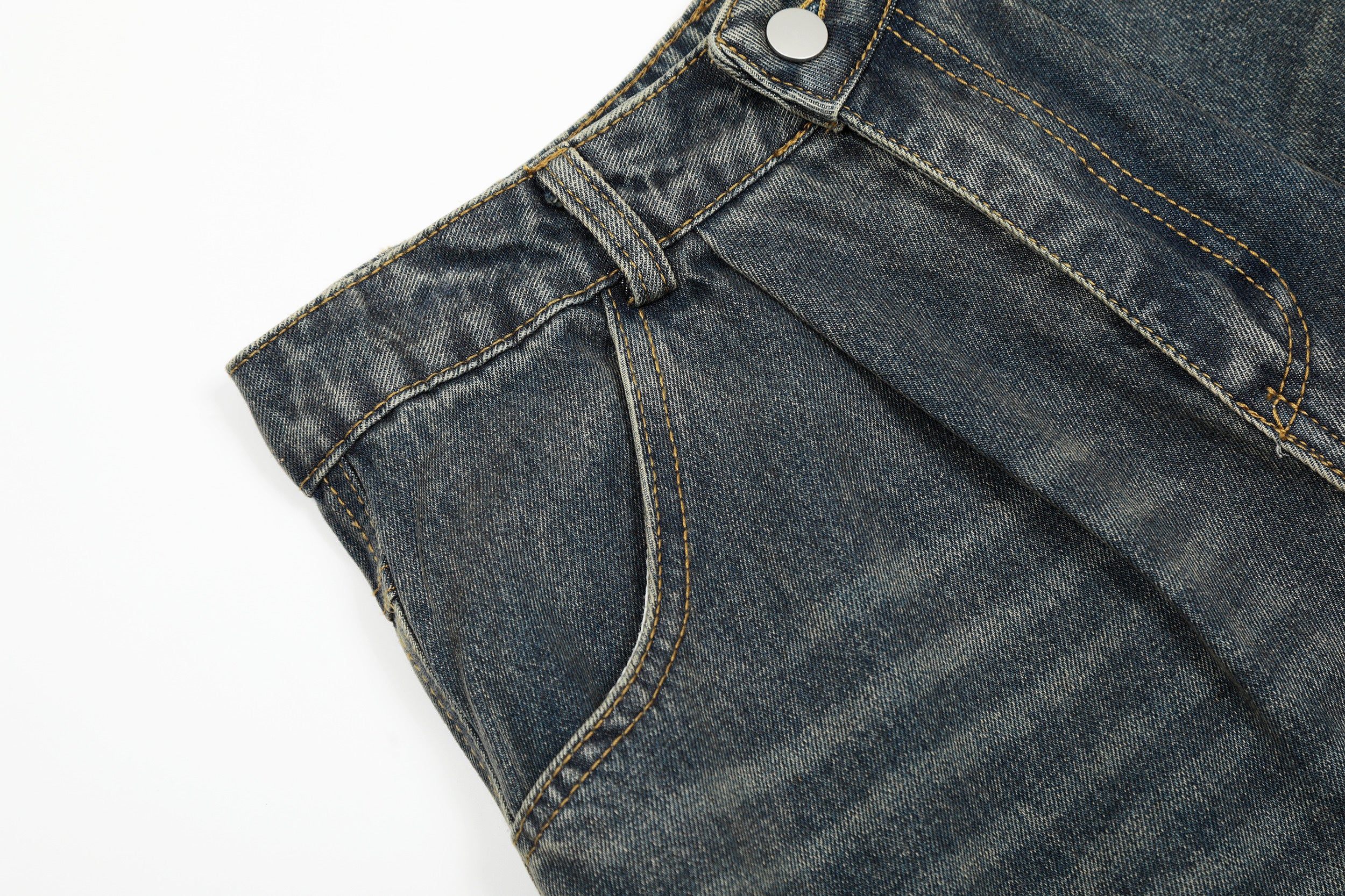 Unisex Vintage Washed Distressed Multi-Pocket Denim Jeans