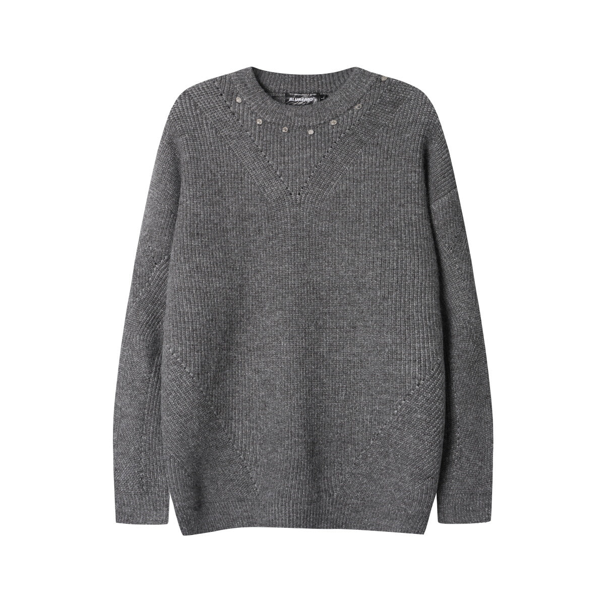 Unisex Loose-Fit Textured Knit Sweater with Studded Geometric Pattern