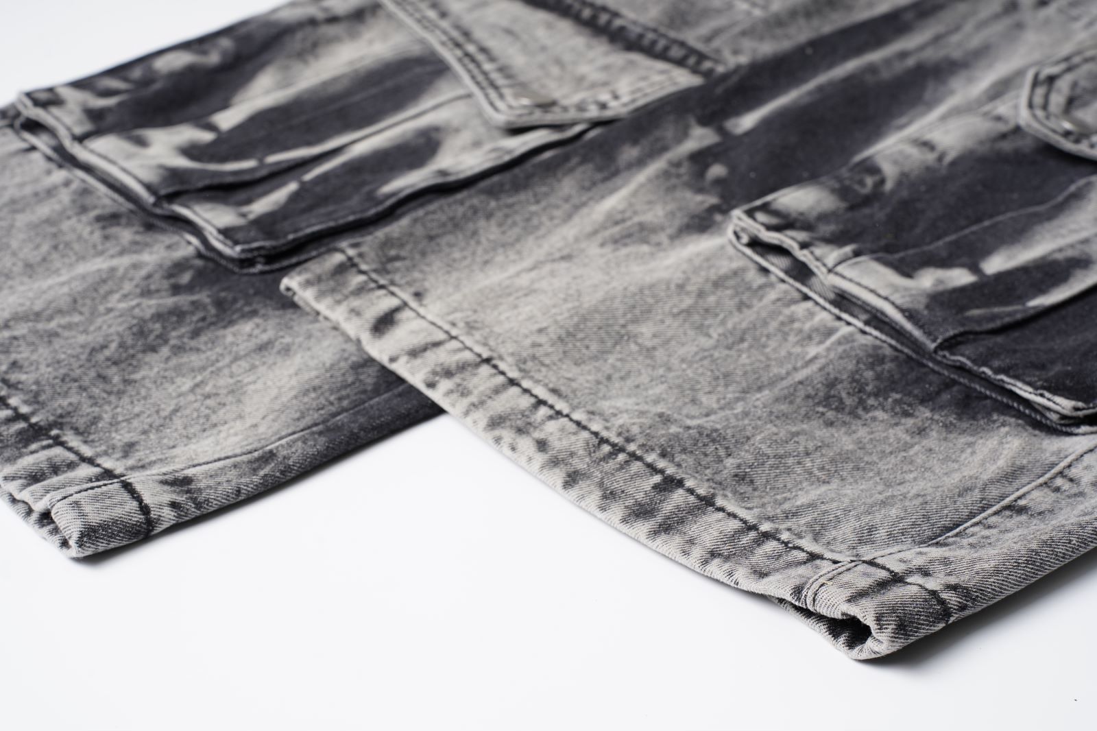 DONOTLOGO "Acid Wash" Heavyweight Cargo Denim - Distressed Tie-Dye Wide Leg Jeans with Multi-Flap Pockets - American High Street Style
