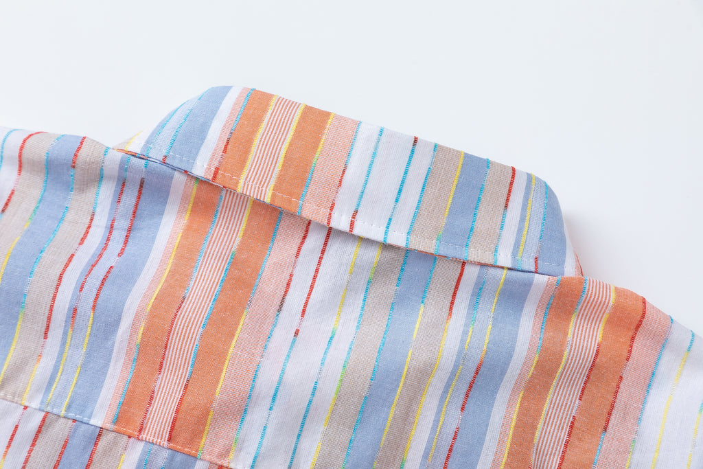 DONOTLOGO “Colorful Summer” Striped Shirt | Orange/Blue/Pink Colorblock | Drop Shoulder, Loose Fit | Summer Street Style Must-Have