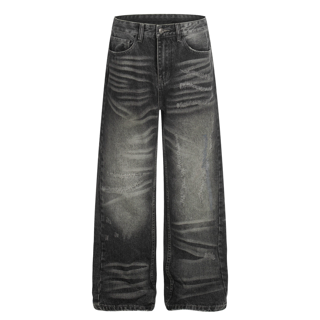 DONOTLOGO Urban Heritage Collection | Unisex Oversized Cat Whisker Denim | Retro Aesthetic High-Rise Wide-Leg Bottoms with Authentic Fade Detail