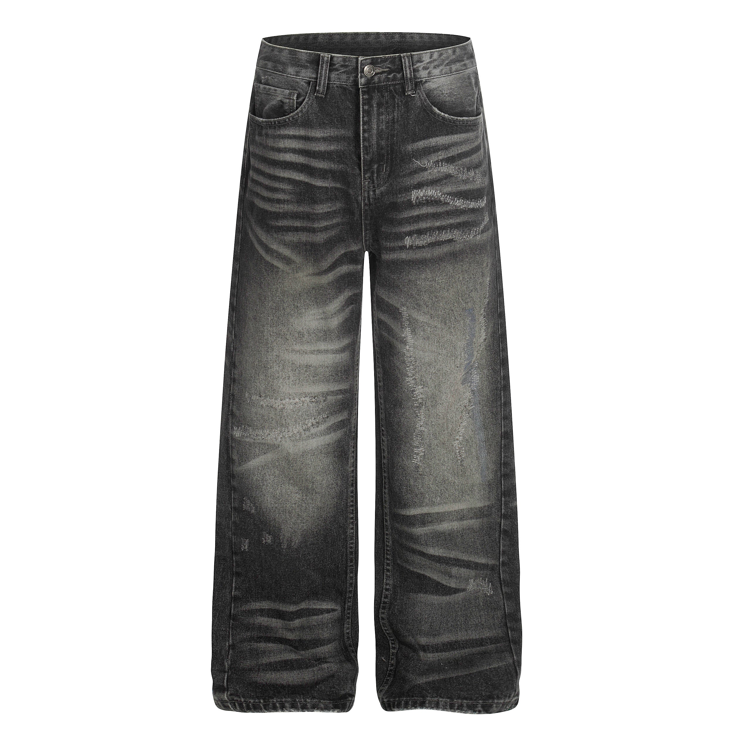 DONOTLOGO Urban Heritage Collection | Unisex Oversized Cat Whisker Denim | Retro Aesthetic High-Rise Wide-Leg Bottoms with Authentic Fade Detail