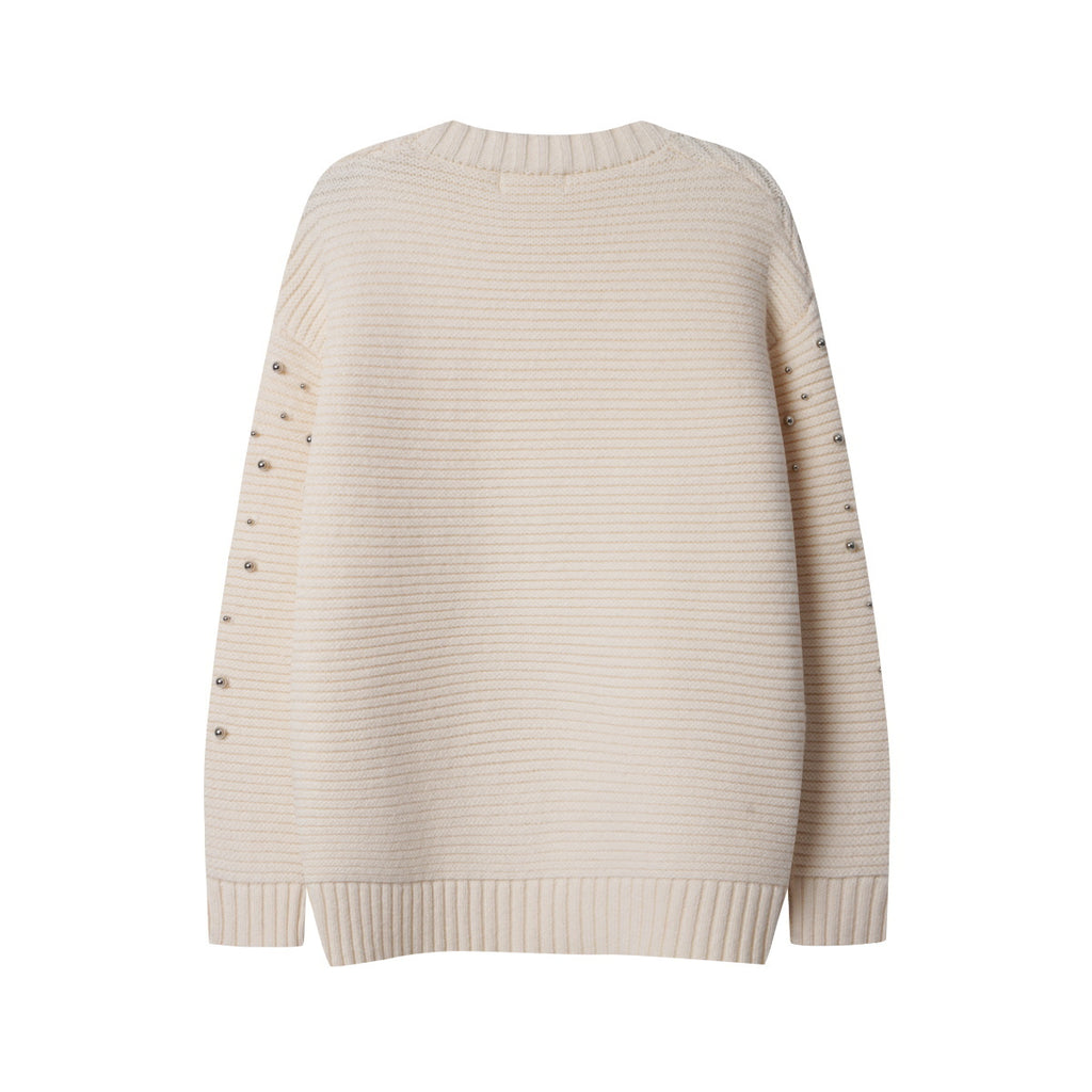 Unisex Casual Pearl-Studded Loose Sweater