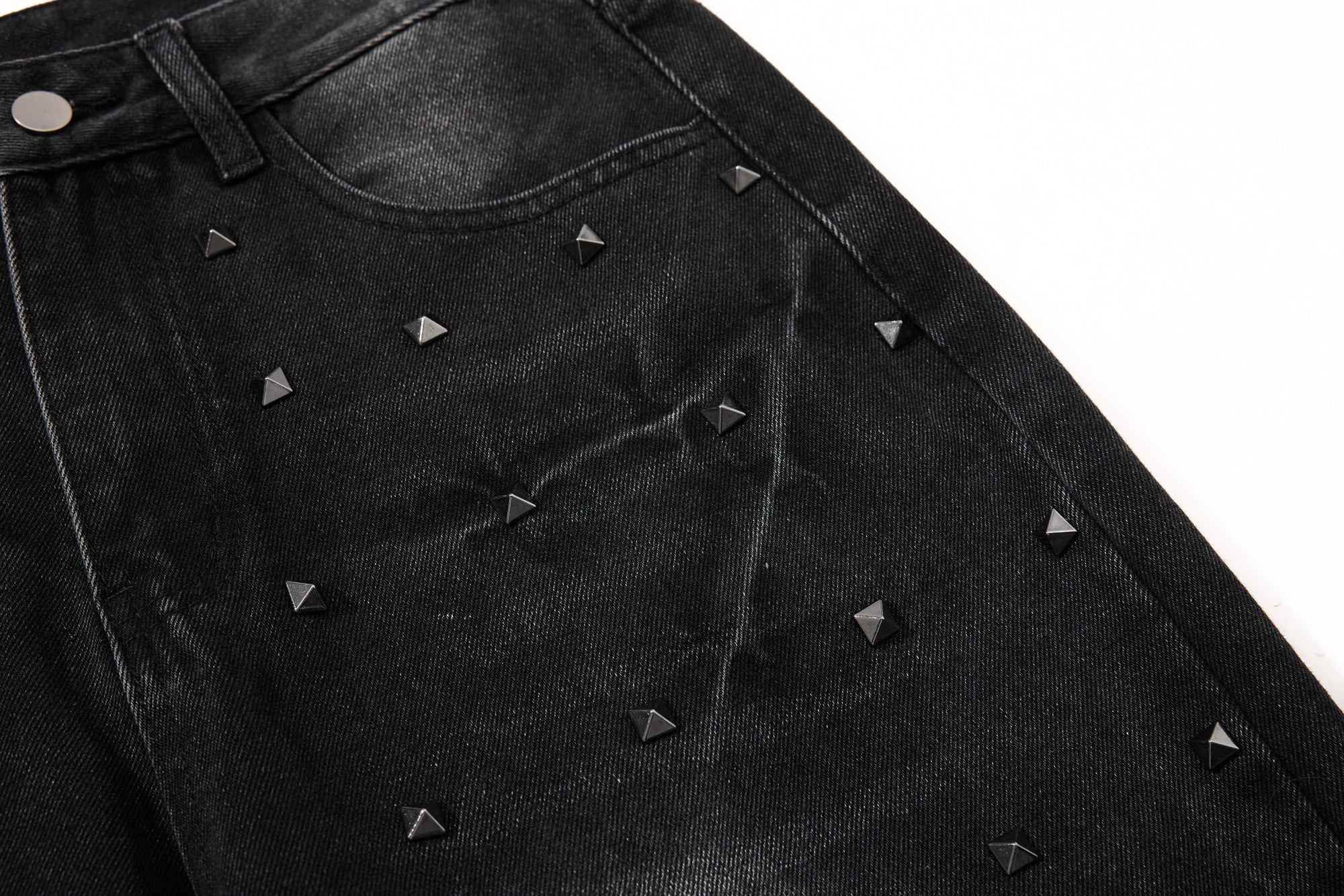 DONOTLOGO Heavy Studded Wide-Leg Denim | Unisex Y2K Punk Rock Rivet Jeans | Vintage Black High Street Oversized Trousers