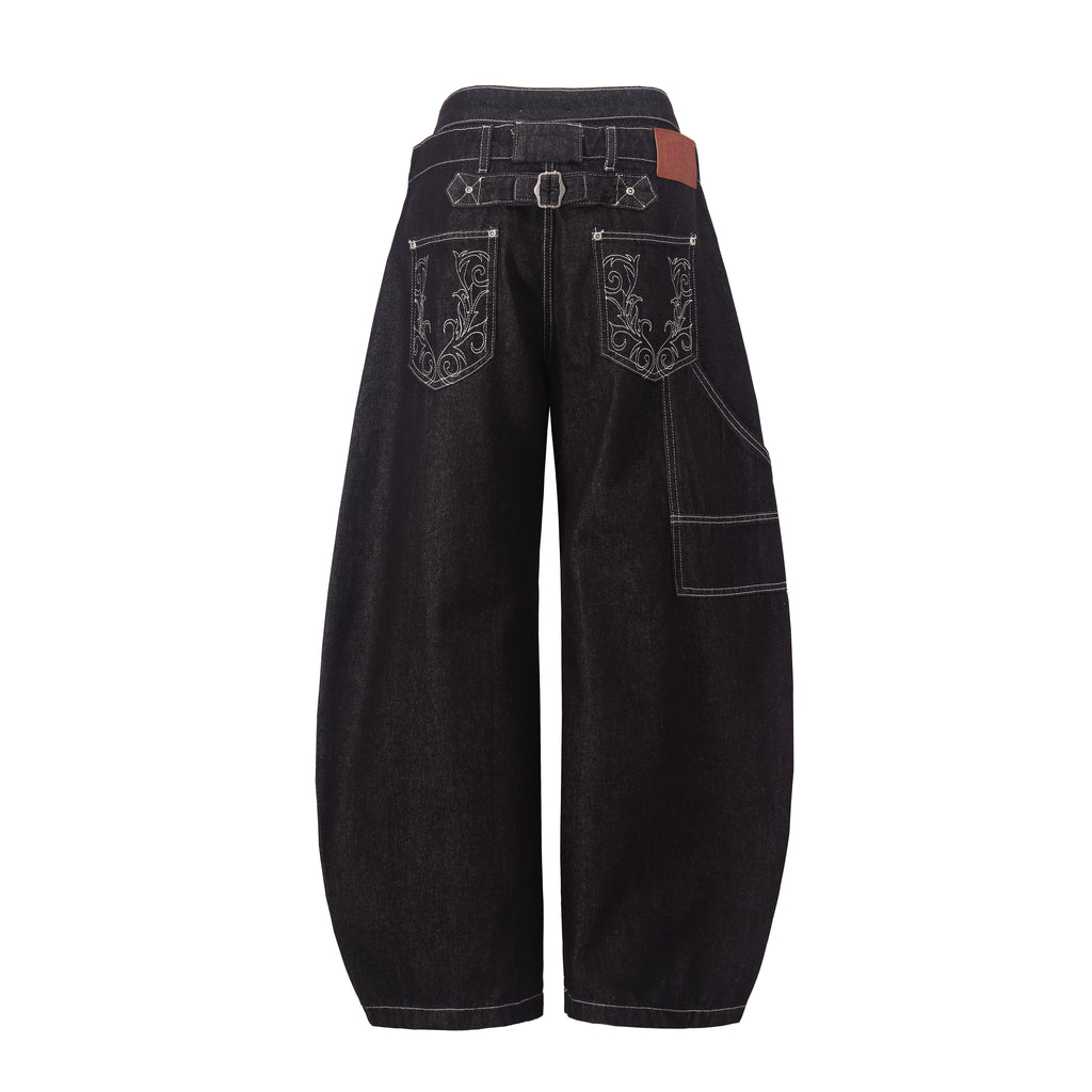 DONOTLOGO Gothic Streetwear Aesthetic | Unisex Oversized Baggy Jeans | Raw Denim with Double Belt Loops, Vine Embroidery & Structural Seams