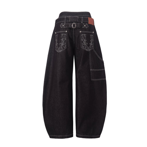 DONOTLOGO Gothic Streetwear Aesthetic | Unisex Oversized Baggy Jeans | Raw Denim with Double Belt Loops, Vine Embroidery & Structural Seams