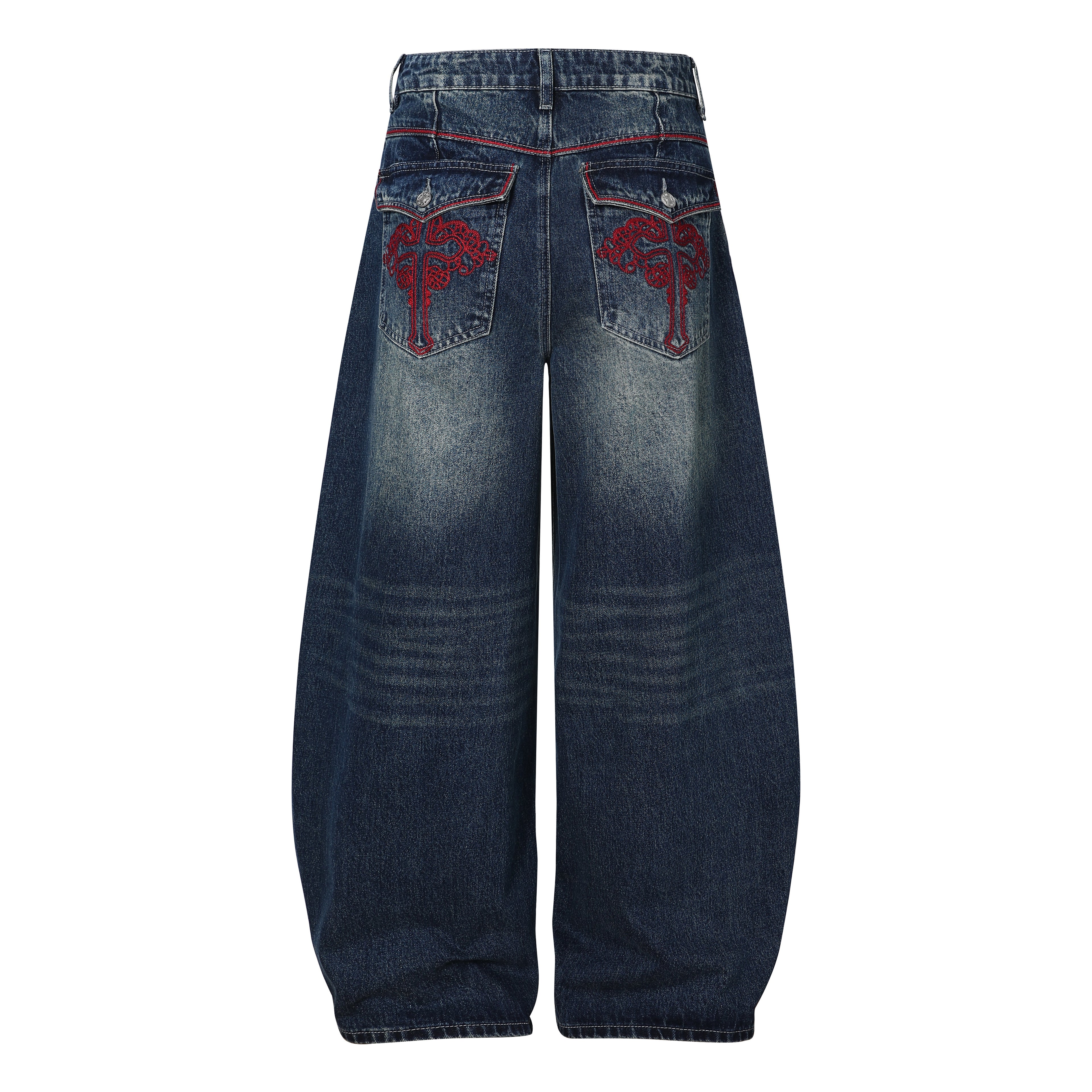 Unisex Whisker Embroidered Denim Jeans