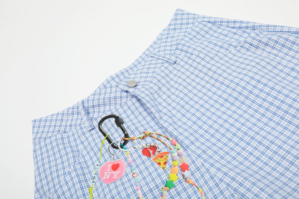 Unisex Vintage Blue Plaid Print Cropped Pants