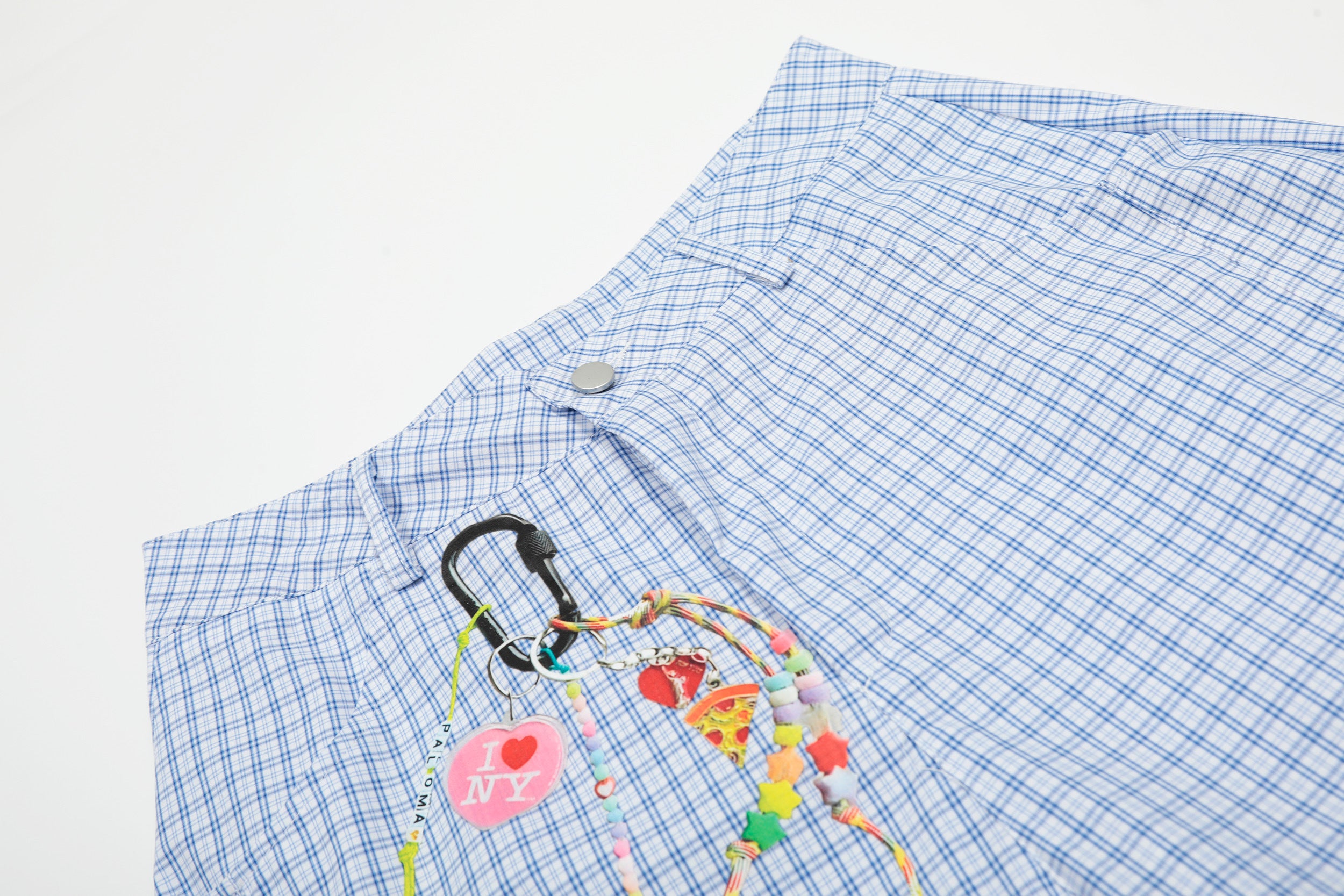 Unisex Vintage Blue Plaid Print Cropped Pants