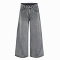 DONOTLOGO Oversized Grey Wash Denim Jeans - Unisex Baggy Trousers with Asymmetrical Seam Design - Edgy Streetwear Bottom with Wide Leg Silhouette & Raw Hem
