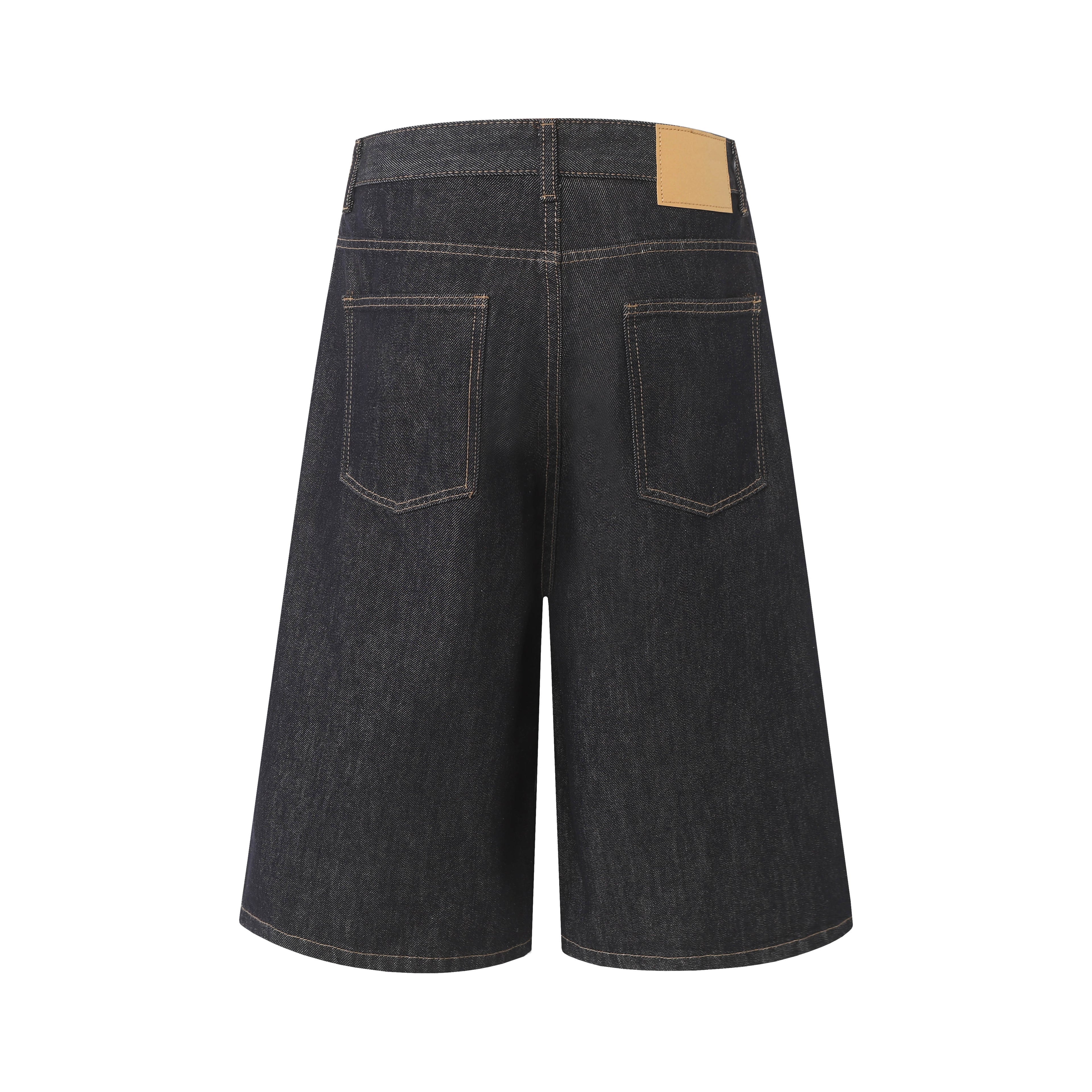 DONOTLOGO Retro Black Raw Denim Shorts | Unisex Y2K Wide Leg Trousers with Minimalist Design | High Street Relaxed Fit Bottoms