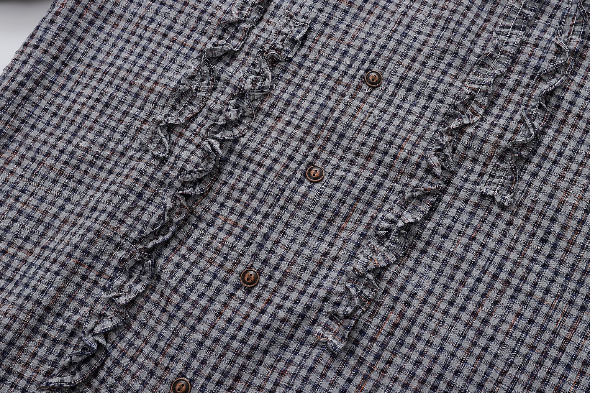 Unisex Loose Street Seersucker Plaid Ruffle Tee