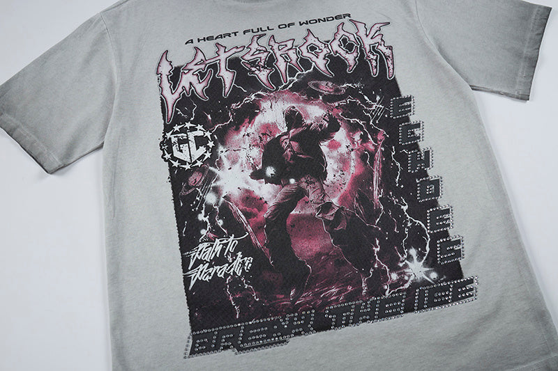 DONOTLOGO Grunge Rock Aesthetic Tee: Vintage Washed Oversized T-Shirt with Distressed Print