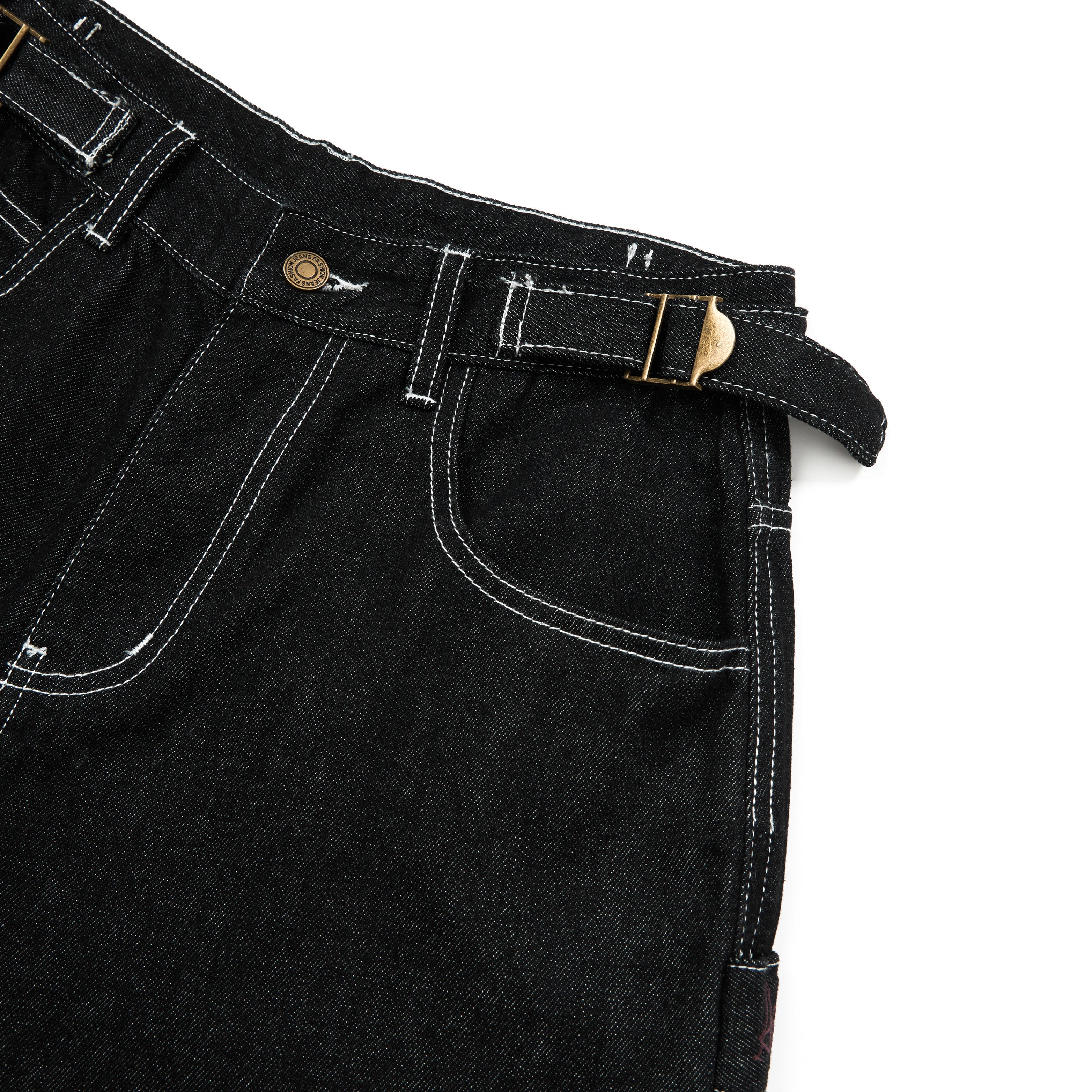DONOTLOGO Heavy Contrast Stitched Raw Denim | Unisex Y2K Oversized 3/4 Trousers | Vintage High Street Baggy Shorts