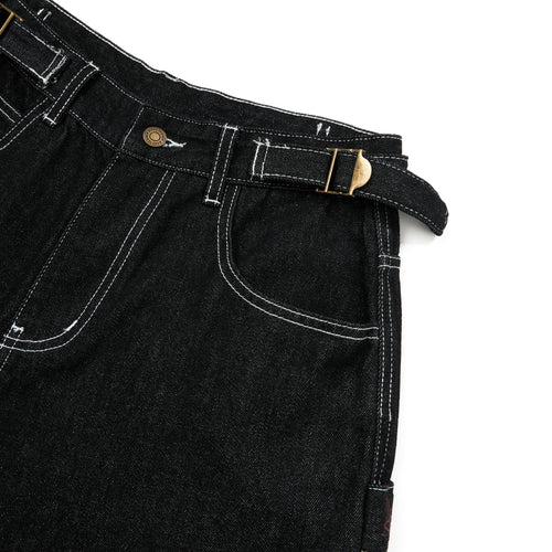 DONOTLOGO Heavy Contrast Stitched Raw Denim | Unisex Y2K Oversized 3/4 Trousers | Vintage High Street Baggy Shorts