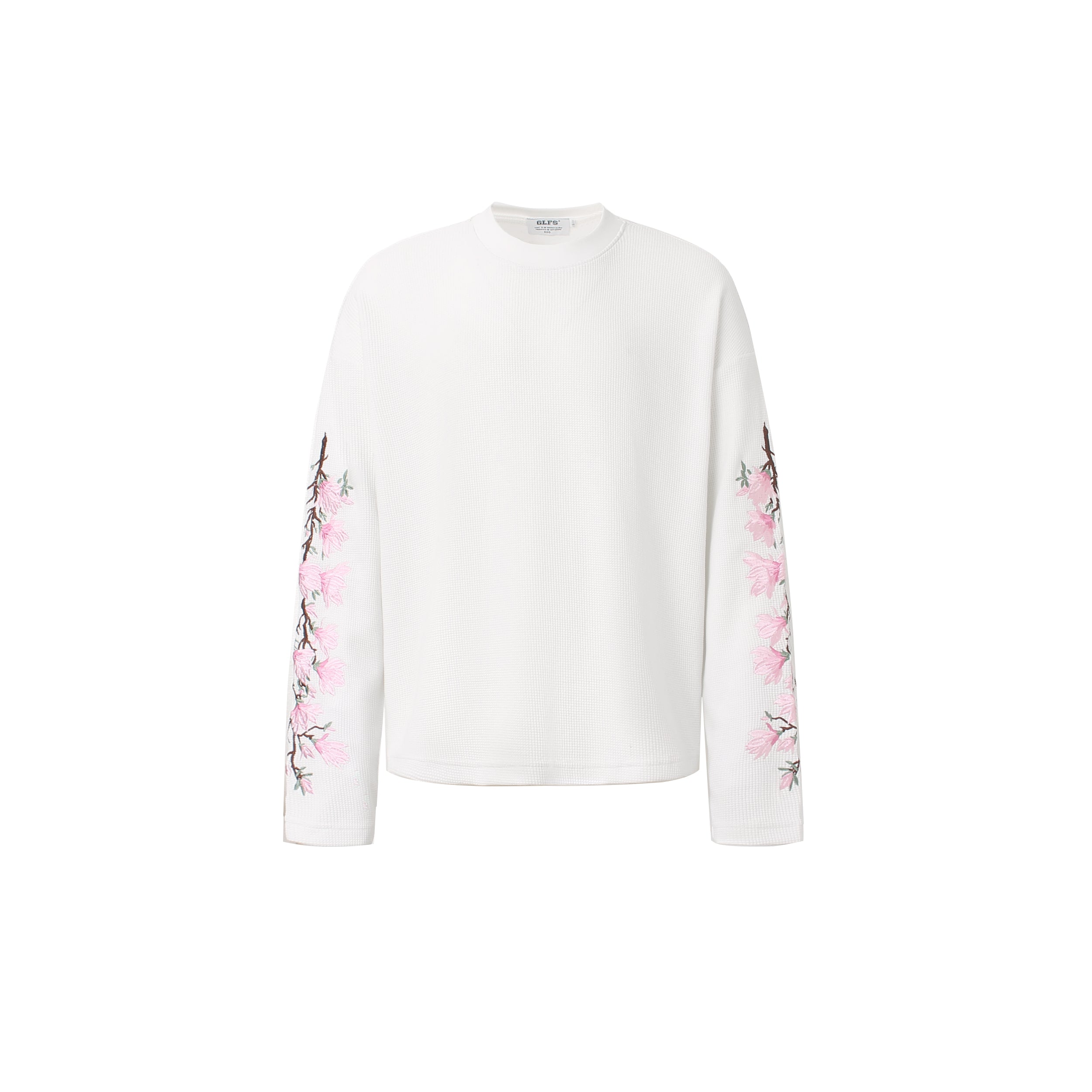 DONOTLOGO Urban Streetwear Collection | Unisex Relaxed Silhouette Tee | Elegant Peach Blossom Embroidery & Soft Waffle Knit Fabric