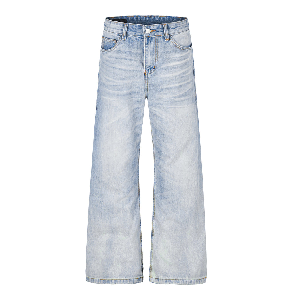 DONOTLOGO Urban Heritage Collection | Unisex Oversized Cat Whisker Denim | Retro Aesthetic High-Rise Wide-Leg Bottoms with Authentic Fade Detail