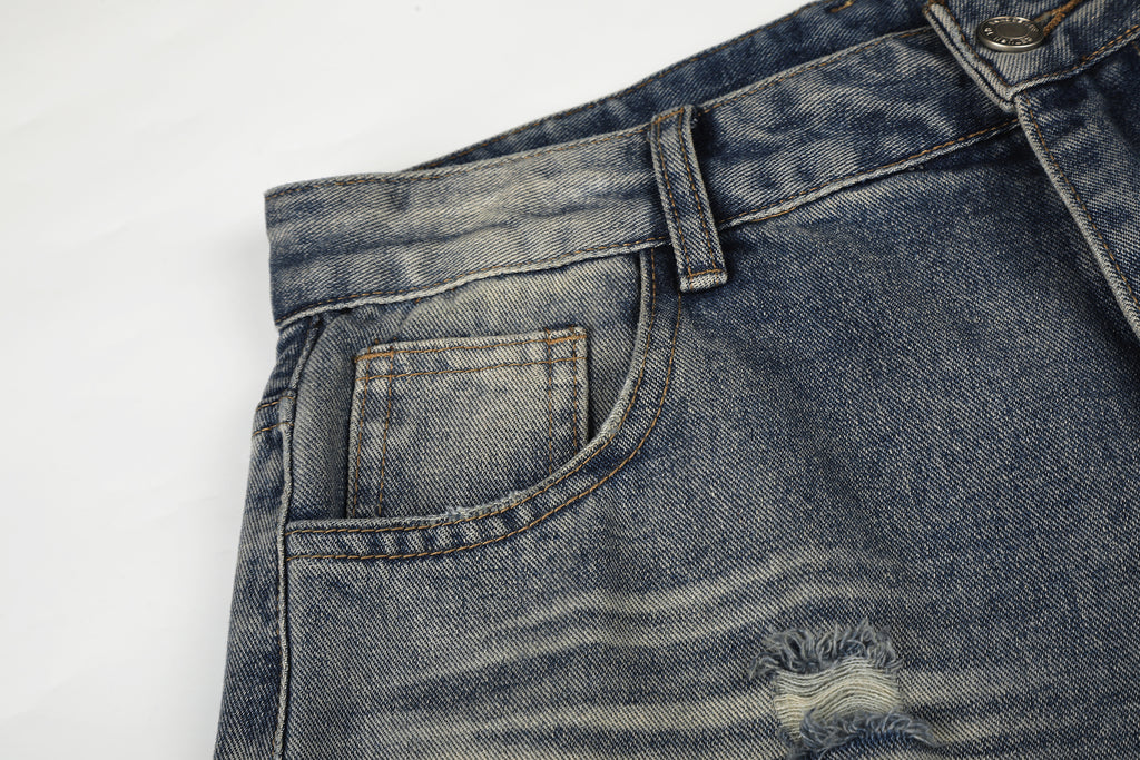 DONOTLOGO Urban Edge Collection | Unisex Relaxed Fit Denim Jeans | Bold Cat Whisker Seaming & Faded Wash Finish with Classic Cotton Denim Fabric
