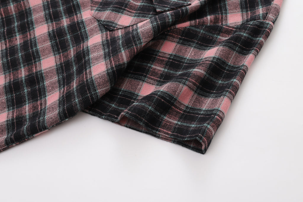 DONOTLOGO Unisex Pink Black Plaid Shirt | Embroidered Detail, Loose Fit | Casual Summer Essential