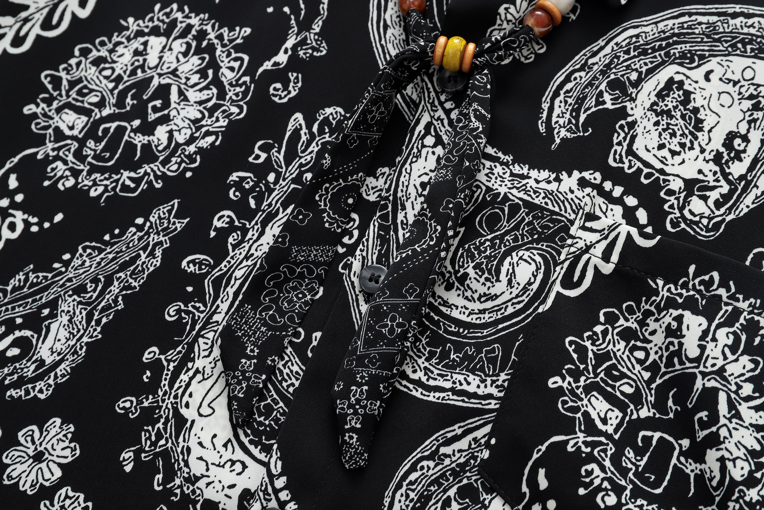 DONOTLOGO Urban Nomad Collection | Unisex Oversized Graphic Paisley Shirt | Vintage Aesthetic Boxy Fit Top with Decorative Neck Cord