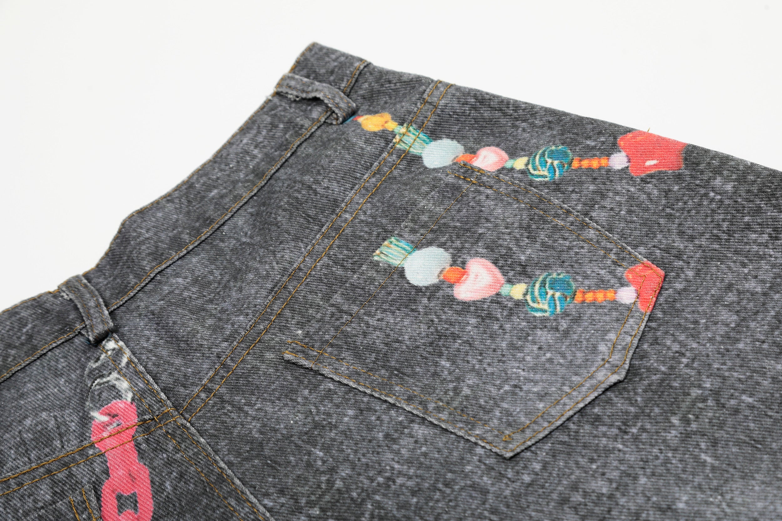 Unisex Vintage Chain Print Denim Jeans