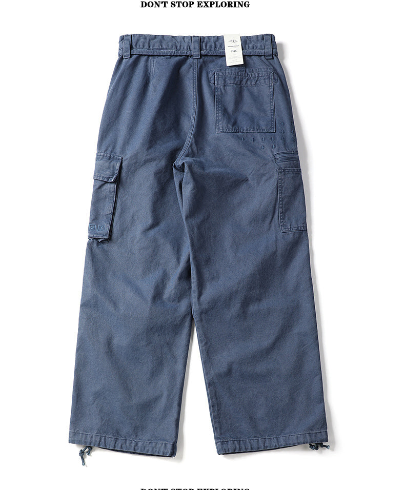Unisex Solid Color Wrinkled Straight-Leg Casual Pants