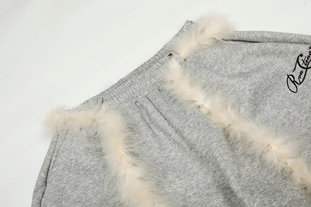 DONOTLOGO Urban Streetwear Collection | Unisex Relaxed Silhouette Sweatpants | Bold Faux Fur Motif & Soft Cotton Knit Fabric