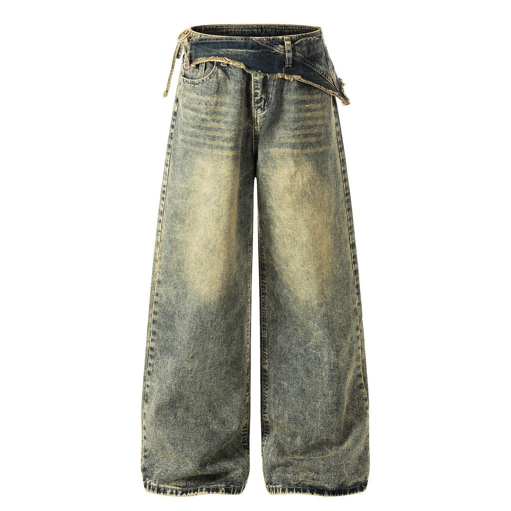 DONOTLOGO Unisex Vintage Washed Wide-Leg Jeans | Mud-Dyed Look, Distressed Detail | High-Waist Loose Fit Streetwear