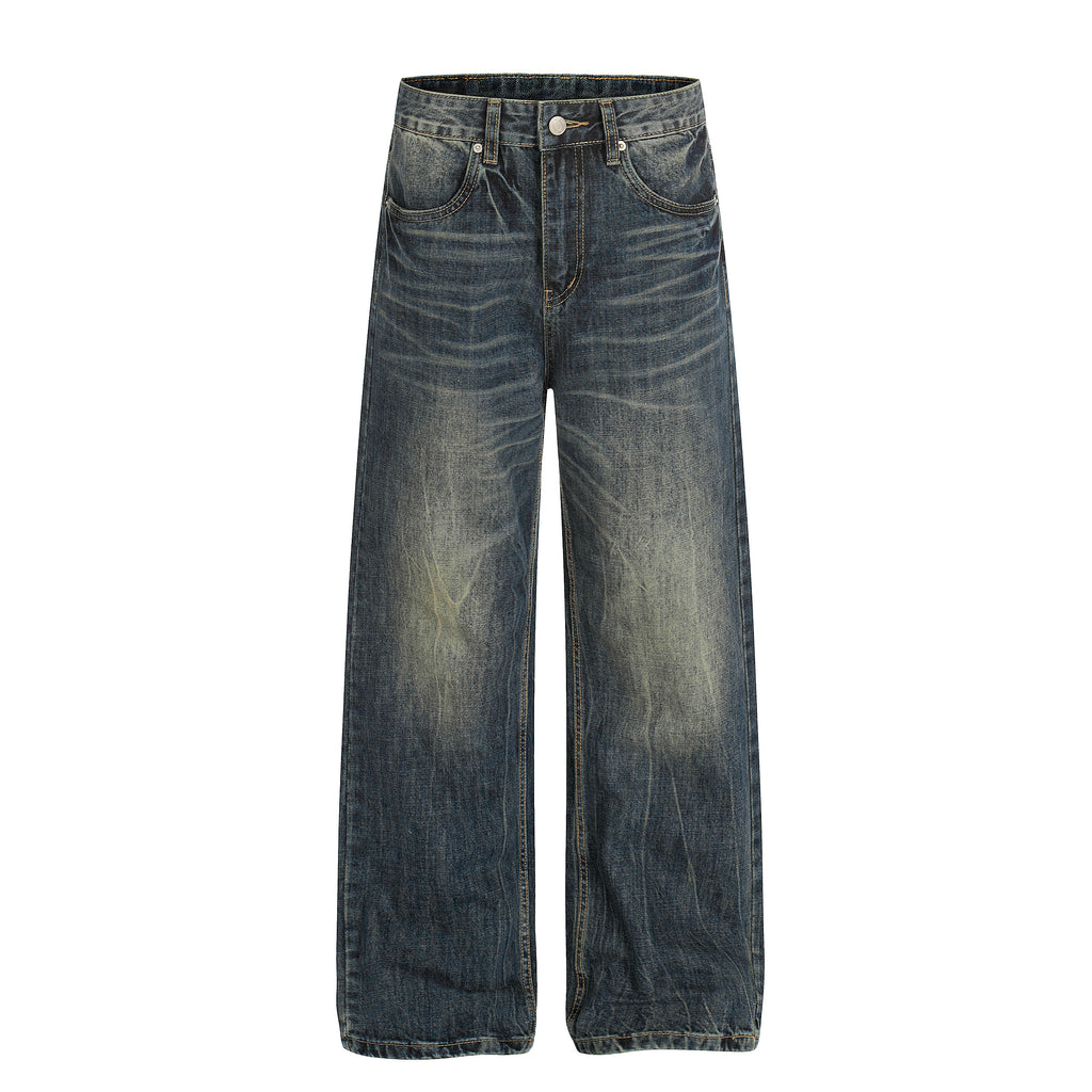 DONOTLOGO Urban Heritage Collection | Unisex Oversized Cat Whisker Denim | Retro Aesthetic High-Rise Wide-Leg Bottoms with Authentic Fade Detail